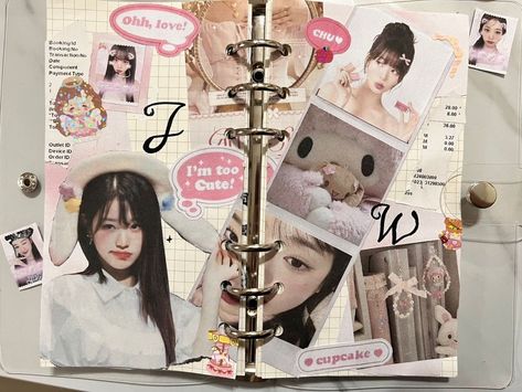 Wonyoung Scrapbook, Kpop Scrapbook Ideas, Coquette Scrapbook, Kpop Scrapbook, Scrapbook Aesthetic, Scrapbook Book, Pink Coquette, Journaling Ideas, Cute Texts