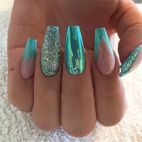 Turquoise Nail Designs, Turquoise Nails, Shaped Nails, Blue Acrylic Nails, Her Nails, Super Nails, Blue Nail, Nagel Inspo, Acrylic Nail Art