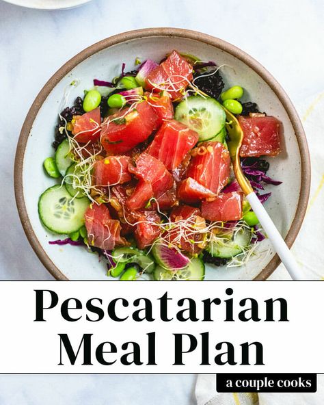 Here's a monthly pescatarian meal plan! It's got lots of recipes and inspiration, planning ideas, and a meal planning calendar download. #mealplan #mediterraneandiet #pescatarian #pescatarianmealplan #bluezones #bluezonemealplan #healthymealplan #healthyrecipes #monthlymealplan #mealplanning #mealprep #seafood #fishrecipes #salmonrecipes #shrimprecipes Pescatarian Recipes Chicken, Pescatarian Weekly Meal Plan, Pescatarian Diet Plan, Diet Meal Plan Pescatarian, Pescatarian Family Meals, Pescatarian Diet Meal Plan, Pescatarian Recipes Healthy Clean Eating, Seafood Diet Plan Clean Eating, Pescetarianism Recipes