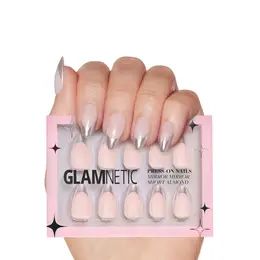 Glamnetic | Mirror Mirror Chrome Silver Short Almond Press-on Nails Silver French Tips, Kiss Nails Kit, Nails Mirror, Short Almond Nails, Short Almond, Coffin Press On Nails, Chrome Silver, Pink Bling, Nail Length