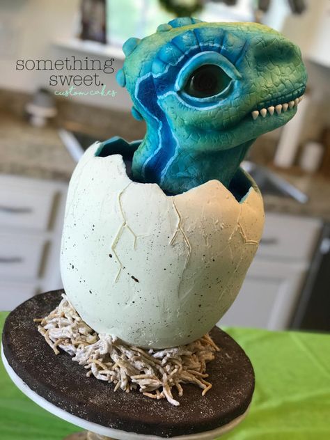 Baby Dino Cake by Brianna- Something Sweet Dinosaur Egg Cake, Jurassic Cake, Cake Boy Birthday, Jurassic Park Birthday Party, Dino Theme, Gettysburg Pennsylvania, Cake Boy, Dino Cake, Mickey Cakes