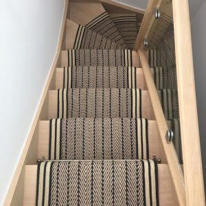 Winders are equal width to the stair runner Stair Runner On Winder, Stair Runner Corner Stairs, Stair Runner Corner, Bold Stair Runner, Winding Stairs, Winder Stairs, Striped Stair Runner, Stair Runner Installation, Staircase Styles