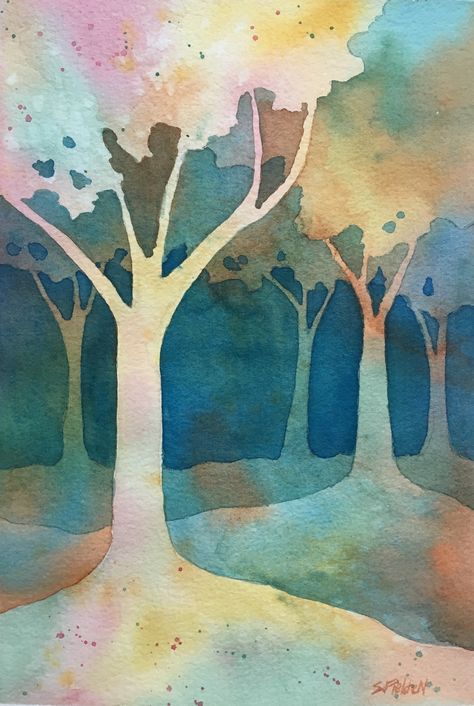 Negative Watercolor Painting Ideas, Glazing Watercolor, Abstract Landscape Painting Watercolor, Negative Painting Watercolor, Watercolor Glazing, Negative Watercolor, Watercolor Negative Painting, Negative Painting, Glazing Ideas