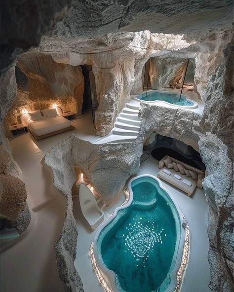 Relaxing Architecture, Wellness Center Design, Grotto Design, Cave Dwelling, Sea Villa, Cave Houses, Tyrrhenian Sea, Preppy House, Futuristic House