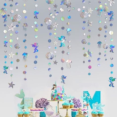 Amazon.com: 40 Ft Iridescent Mermaid Garland with Jellyfish Seashell Starfish Pearl Holographic Paper Streamer for Little Mermaid Rainbow Theme Birthday Bachelorette Baby Shower Under The Sea Party Decorations : Home & Kitchen Mermaid Garland, Little Mermaid Decorations, Under The Sea Party Decorations, Party Streamer, Underwater Party, Fiesta Shower, Iridescent Mermaid, Holographic Paper, Ocean Theme Party