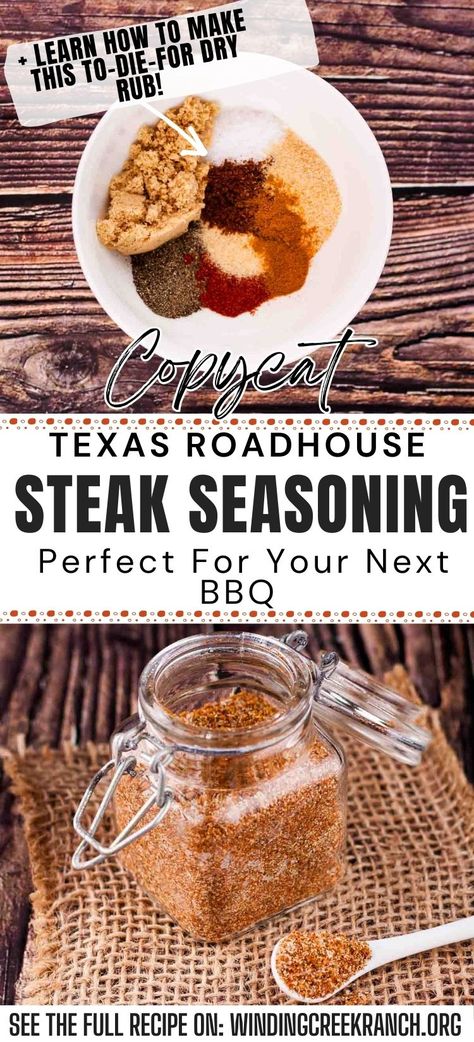 If you're a steak lover and enjoy the mouthwatering flavors of Texas Roadhouse restaurant's perfectly seasoned steaks, then this copycat recipe is for you. With this homemade Texas Roadhouse Steak Seasoning, you can recreate that amazing taste right in your own kitchen! Texas Roadhouse Sirloin Steak, Texas Roadhouse Steak Seasoning Recipe, Chicago Steak Seasoning Recipe, Longhorn Steak Seasoning, Steak Seasoning Recipes, Copycat Texas Roadhouse Steak, Roadhouse Steak Seasoning, Steak Seasoning Recipe, Texas Roadhouse Steak Seasoning