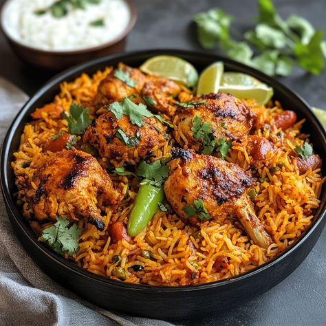 Chicken Tikka Biryani: A Fragrant and Spicy Feast Ingredients: - 500 g chicken (boneless, cut into pieces) - 300 g basmati rice - 1 onion (chopped) - 2 tomatoes (diced) - 1 plain yogurt - 3 tablespoons tikka masala curry paste - 2 cloves garlic (chopped) - 1 piece fresh ginger (chopped) - 1 teaspoon cumin powder - 1 teaspoon coriander powder - 1 teaspoon garam masala - 1/2 teaspoon turmeric - 1 cinnamon stick - 2-3 cloves - 2-3 cardamom pods - Mint leaves and fresh coriander (for garnish) - ... Coriander Powder, Chicken Tikka, Plain Yogurt, Basmati Rice, Curry Paste, Tikka Masala, Biryani, Garam Masala, Fresh Ginger