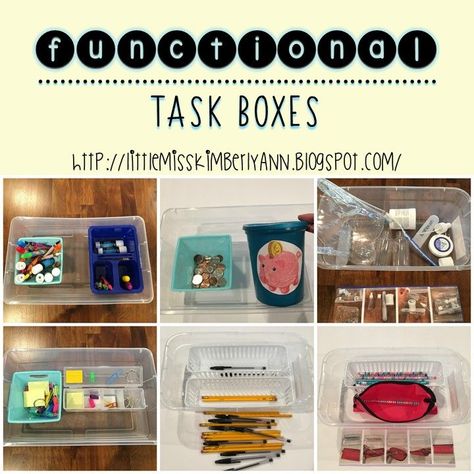 Functional task boxes and independent work ideas Dollar Store Task Boxes, Brain Bins, Math Task Boxes, Task Boxes Preschool, Fine Motor Task Boxes, Task Boxes For Special Education, Functional Classroom, Independent Work Tasks, Teacch Tasks