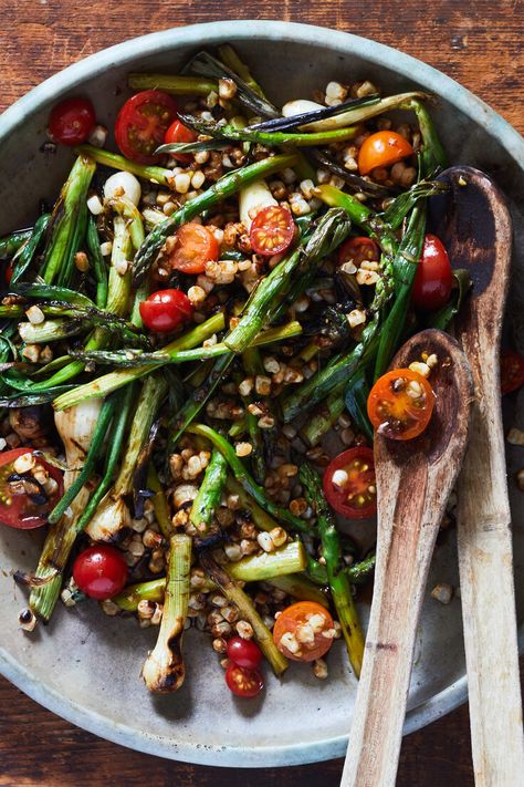 Grilled Corn, Asparagus and Spring Onion Salad Recipe - NYT Cooking Corn Asparagus, Onion Salad Recipe, Onion Benefits, Grilled Asparagus Recipes, Make Ahead Salads, Onion Salad, Nyt Cooking, Perfect Picnic, Asparagus Recipe