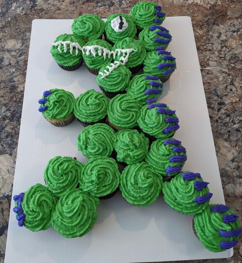 Trex Cupcake Ideas, 3 Rex Cupcakes, Dinosaur Birthday Cupcakes, Pull Apart Cupcake, T Rex Cake, Pull Apart Cupcake Cake, Dinosaur Cupcakes, Dinosaur Birthday Cakes, Pull Apart Cupcakes