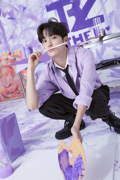 The Boyz Purple, Color Concept, Hyun Jae, Purple Paint, All About Kpop, Solo Pics, Blue Bell, The Boyz, Purple Aesthetic