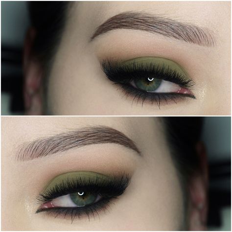 matte military green smokey Makeup Tutorial - Makeup Geek Military Makeup, Army Makeup, Smokey Makeup Tutorial, Military Photoshoot, Lilac Eyeshadow, Camouflage Makeup, Smokey Makeup, Black Eye Makeup, Green Smokey Eye