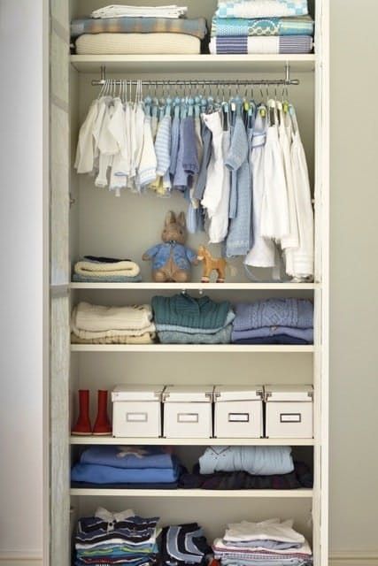 Can't afford custom closet shelving? There's a trusty IKEA product that will give you the look for a fraction of the price. It's the BILLY bookcase. Nursery Wardrobe, Ikea Book, Ikea Closet Organizer, Tiny Nursery, Billy Ikea, Wardrobe Organization, Baby Nursery Closet, Billy Bookcases, Nursery Closet Organization