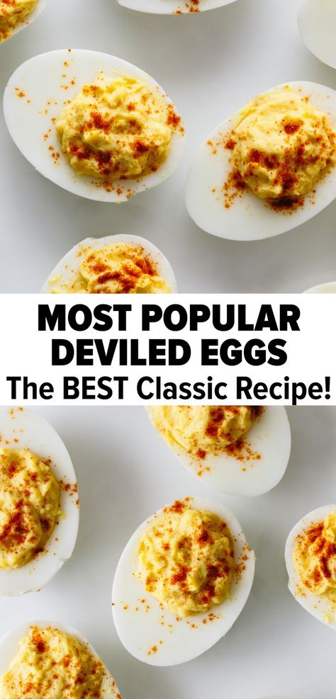 Deviled eggs are hard boiled eggs where the yolk is mixed with mayonnaise, mustard, vinegar, salt and pepper. A little sprinkle of paprika helps make these the best deviled eggs recipe. #deviledeggs… More Devilled Eggs Recipe Best, Devilled Eggs, Best Deviled Eggs, Thanksgiving Cooking, Dessert Aux Fruits, Egg Recipe, Deviled Eggs Recipe, Deviled Egg, Eggs Recipe