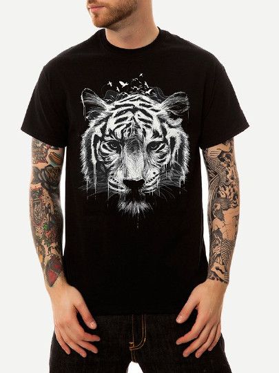 T Shirts Design, Printed T Shirts, Tiger Print, Print Tee, Mens T Shirts, Shirt Pattern, Long Sleeve Casual, Printed Tees, Mens Tees