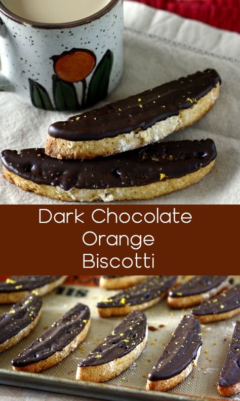 These dark chocolate orange biscotti are full of flavor and perfect for dipping in a cup of tea or coffee! Dark Chocolate Orange Biscotti, Recipes With Dark Chocolate Bar, Biscotti Gift Packaging, Biscotti Recipes Best, Orange Biscotti Recipe, Chocolate Orange Biscotti, Best Biscotti Recipe, Chocolate Biscotti Recipe, Orange Biscotti