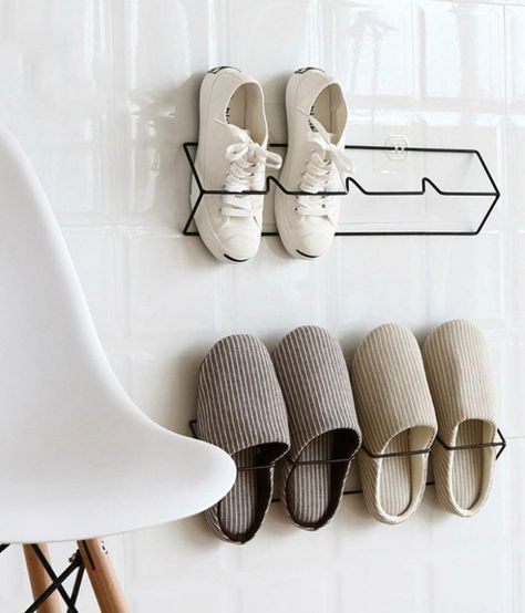 12 brilliant shoe storage ideas that will keep your footwear organized - Living in a shoebox How To Store Scarves, Slim Shoe Rack, Wall Storage Shelf, Compact Shoe Storage, Shoe Storage Small Space, Wall Mounted Storage Shelves, Shoe Storage Ideas, Wall Mounted Shoe Rack, Hanging Shoe Rack