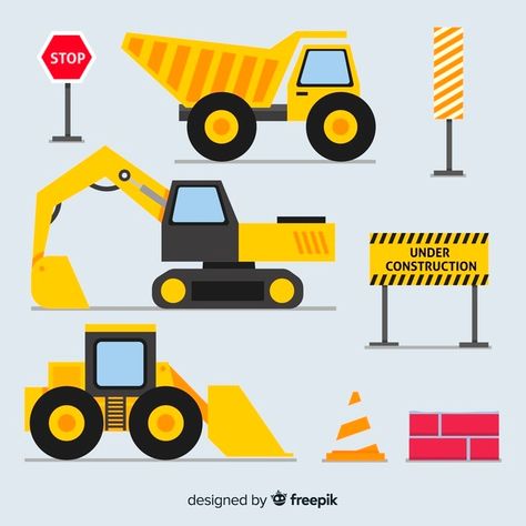 Construction equipment collection | Free Vector #Freepik #freevector #road #construction #truck #work Topper Excavator, Construction Theme Cake, Construction Theme Classroom, Construction Birthday Decorations, Construction Theme Birthday Party, Jungle Theme Birthday, Construction Trucks, Cars Theme Birthday Party, Birthday Cake Topper Printable