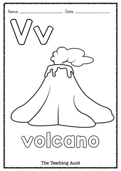 V is for Volcano Art and Craft - The Teaching Aunt V Is For Volcano Preschool, Volcano Theme Preschool, Preschool Volcano Craft, Volcano Crafts For Preschoolers, Volcano Worksheet Preschool, Volcano Printable Free, Volcano Crafts For Toddlers, Preschool Volcano Activities, Volcano Art Preschool