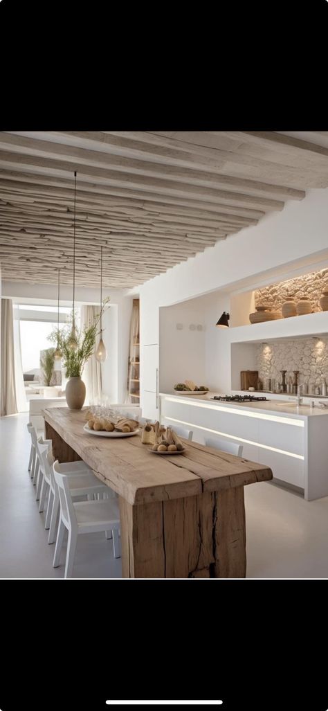 Simple Interior Design, Modern Home Interior Design, Modern Houses Interior, Coastal Kitchen, Kitchen Inspiration Design, Wooden Table, White Interior, Dream Home Design, Home Fashion