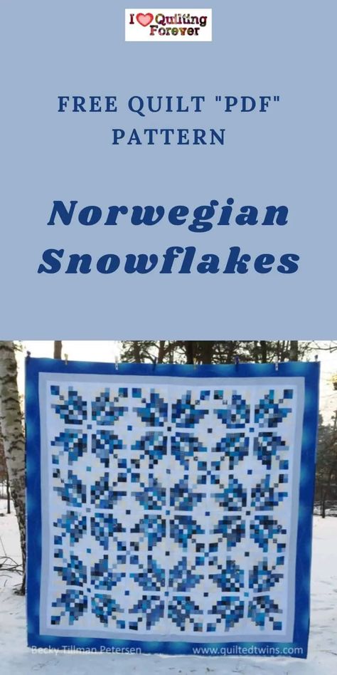 Free Quilt Pattern: Norwegian Snowflakes Quilt Norwegian Snowflake Pattern, Norwegian Star Pattern, Winter Wonderland Quilt Pattern, Norwegian Quilt Patterns, Snowflake Quilt Pattern Free, Snowflake Quilt Blocks Free Pattern, Two Color Quilts Patterns Free, Fair Isle Quilt Pattern, Snowflake Quilt Patterns