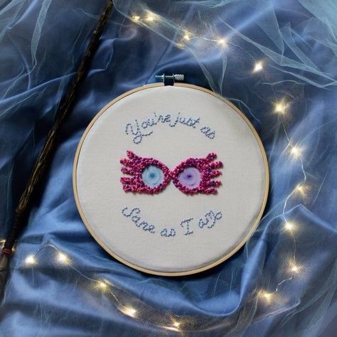 Luna Lovegood Harry Potter, Harry Potter Embroidery, Word Embroidery, Digital Embroidery Patterns, Harry Potter Crafts, Fabric Journals, Luna Lovegood, Hand Embroidery Art, Embroidery Hoop Art