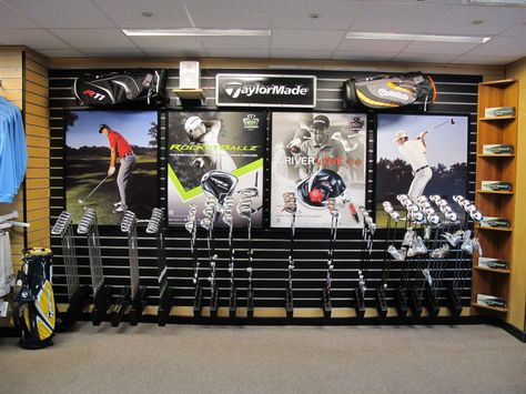 Golf Club Display, Golf Pro Shop, Golf Inspiration, Floating Tv Stand, Taylormade Golf, Golf Shop, Top Golf, Shop Fittings, Sports Shops