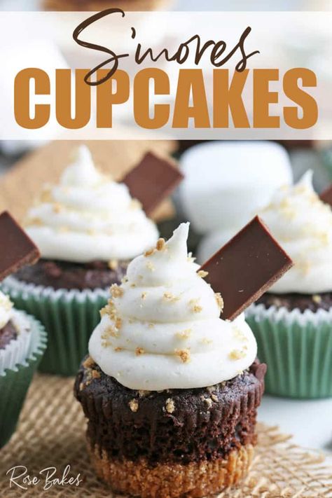 These S'mores Cupcakes are perfect for summer! Rich chocolate cupcakes with a graham cracker bottom and topped with the creamiest marshmallow frosting! Keep reading for the S'mores Cupcake recipe! Marshmallow Frosting With Fluff, Marshmallow Frosting Recipes, Marshmallow Fluff Frosting, S Mores Cupcakes, Smores Cupcakes, Smores Cake, Marshmallow Frosting, Cupcake Recipe, Oreo Dessert