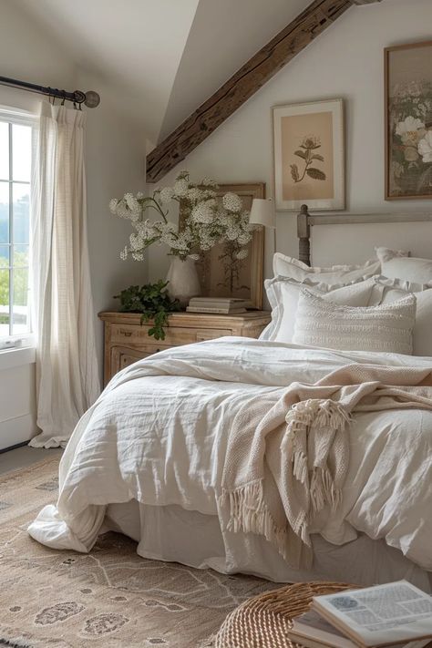 80+ Vintage Farmhouse Bedroom Ideas Rustic Master Bedrooms Decor French Country, Antique Chic Bedroom, French Cottage Bed, Farmhouse Bedroom With Desk, Country Farmhouse Master Bed, Floral Farmhouse Bedroom, Farmhouse Country Bedroom, Vintage Cottage Decor Bedroom, Laid Back Bedroom