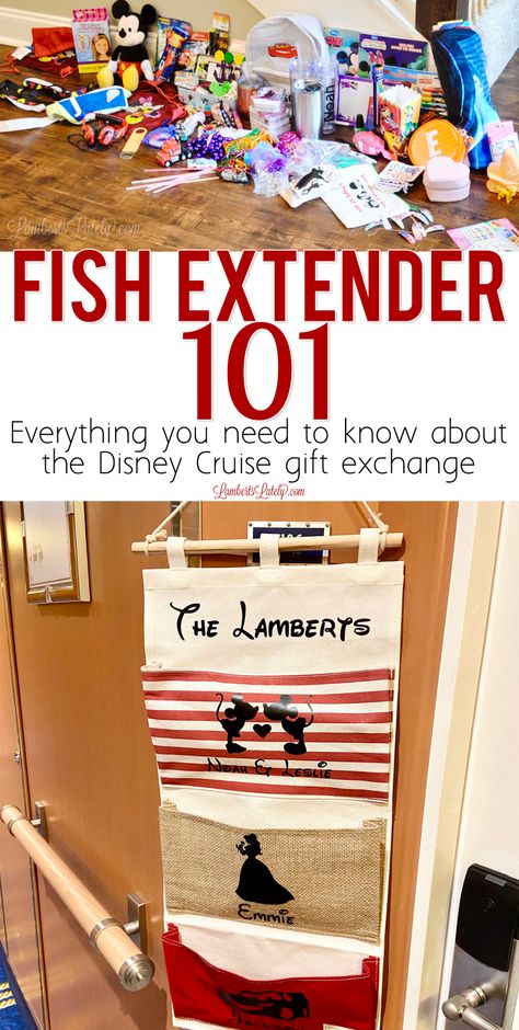 Interested in participating in a Disney Cruise Fish Extender group? Check out all you need to know to join in! Includes great gifts, how to make DIY ideas, good pocket door hangers to use, and more. Star Wars Fish Extender, Fish Extenders Gift Ideas, Cruise Fish Extender Gifts, How To Make A Fish Extender, Disney Wish Door Decorations, Disney Cruise Crafts, Disney Cruise Fish Extender Gifts Diy, Disney Cruise Fish Extender Door Hanger, Disney Fish Extenders Diy