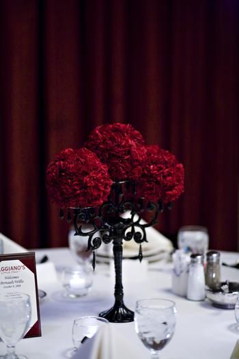 Black And Red Centerpieces, Black White And Red Wedding, Red Centerpieces, Jasmine Wedding, Wedding Collage, Madison Wedding, Rehearsal Dinner Ideas, Flower Centerpiece, Goth Wedding