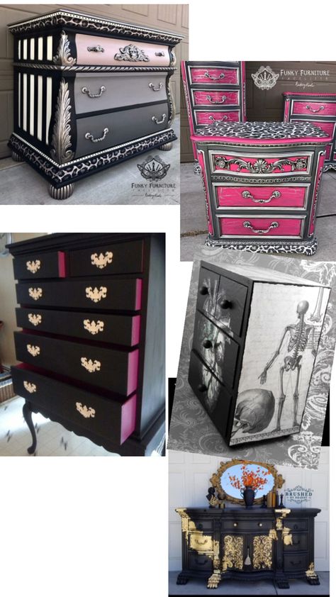 Diy Goth Furniture, Coffin Nightstand Diy, Goth Dresser Diy, Coffin Dresser, Goth Dresser, Gothic Furniture Diy Dressers, Funky Furniture, Furniture