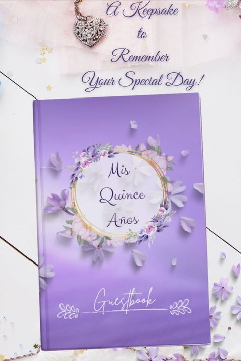 Hardcover and softcover quinceañera guestbooks in lilac color. Guest Book Ideas For Quinceanera, 15 Birthday Party, Quinceanera Guest Book, 15 Birthday, Party Sign, Wishes For You, Quince, Quinceanera, Guest Book