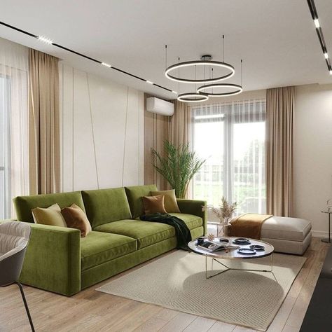 Green Sofa Living, Beige Room, Condo Interior Design, Hall Interior Design, Hotel Room Design, Hall Interior, Wardrobe Design Bedroom, Living Room Design Decor, Living Room Bookcase