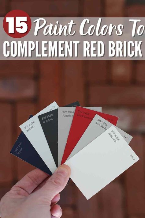 Looking for a paint color that will look good with your brick? Here are 15 paint colors that compliment red brick! #paint #paintcolor #sherwinwilliams #benjaminmoore #paintreview #paintstudy #brick Red Brick Wallpaper Living Room, Industrial Paint Colors, Red Brick Paint, Best Sherwin Williams Paint, Brick Exteriors, Coordinating Paint Colors, Red Brick Wallpaper, House Brick, Red Brick Fireplaces