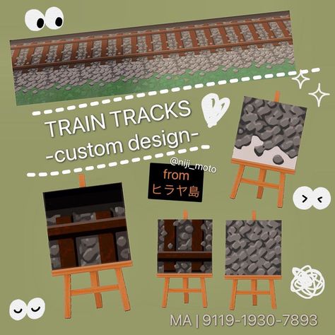 niji on Instagram: “Niji’s ~ᴄᴜsᴛᴏᴍ ᴛʀᴀɪɴ ᴛʀᴀᴄᴋs~ •Choose your own platform flooring •Option to make it blend with the grass by using rocks flooring •Use grates…” Train Path Animal Crossing, Acnh Train, Rock Floor, Acnh Cottagecore, Animal Crossing 3ds, Qr Codes Animal Crossing, New Animal Crossing, Western Design, Animal Crossing Qr