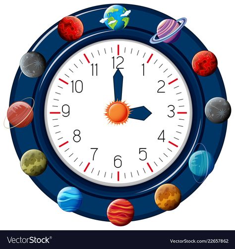 Clock Illustration, Clock Printable, Clock Vector, Solar System, Png Images, Adobe Illustrator, Planets, Jam, Back To School