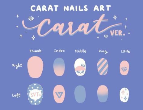 Seventeen Nails Ideas, Svt Nails Design, Carat Nail Art, Kdrama Nails, Seventeen Nails Designs, Svt Inspired Nails, Seventeen Nail Art Kpop, Seventeen Inspired Nails, Seventeen Nail Art