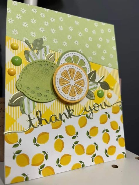 Lemon Cards Handmade, Cardstock Projects, Fruit Cards, Food Cards, Hand Stamped Cards, Album Diy, Sweet Citrus, Cricut Cards, Gnomes Crafts