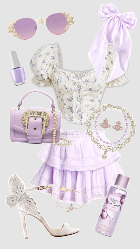 Spring/Summer Outfit Inspo! #outfitinspo #outfit #outfitideas #style #fashion #fashioninspo #spring #summer #summeraesthetic #aesthetic #fitinspo #cute #girly #fairy #purple #purpleaesthetic #trendy Coquette Outfit, Looks Chic, Feminine Outfit, Really Cute Outfits, Cute Summer Outfits, Edgy Outfits, Kpop Outfits, Girly Outfits, Preppy Outfits