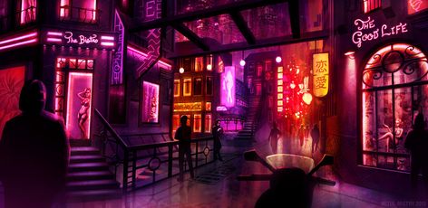 red_light_district_by_mitulmistry-d7gpziy Redlight District, Cyberpunk Cities, Moon Tiara, Fantasy Locations, Twt Header, Twitter Header Aesthetic, The Secret World, Red Light District, Another Round