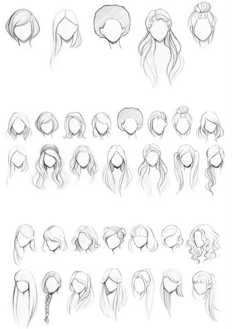 Front Hair Sketch, Hair Design Sketches, Hairstyles With Bangs Drawing, Hair Styles Drawings, Hair Sketches Girl, Hair Sketch Reference, Hair Styles Sketch, How To Sketch Hair, Hair Sketching