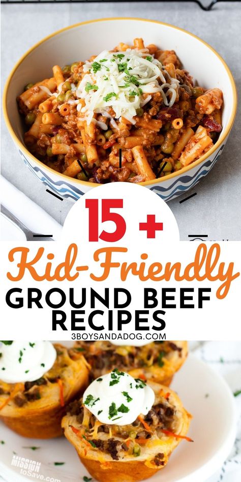 Kid-Friendly Ground Beef Recipes are a great way to make simple meals. If you're looking for kid-approved recipes using ground hamburger meat, check out this list! #heartymeals #easyrecipes #beefrecipes #3boysandadog Ground Beef Kids Dinner, Kid Friendly Ground Beef Dinners, Baby Ground Beef Recipes, Kid Friendly Ground Turkey Recipes, Hidden Meat Recipes For Toddlers, Toddler Ground Beef Recipes, Ground Beef Recipes For Toddlers, Ground Beef Recipes Kid Friendly, Ground Beef Kid Friendly Recipes