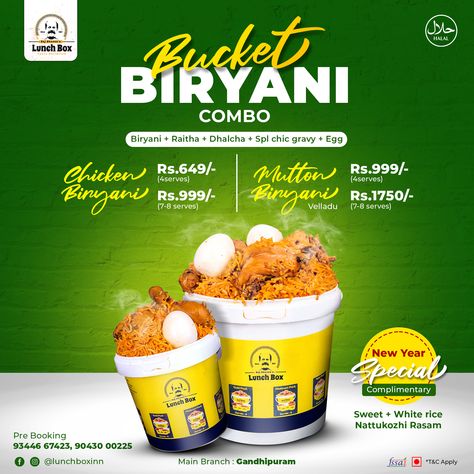 social media post for food industry Biryani Social Media Post, Biryani Poster, Bucket Biryani, Bee Cafe, Design Produk, Buffet Set Up, Creative Advertising Photography, Food Flyer, Cricket Games