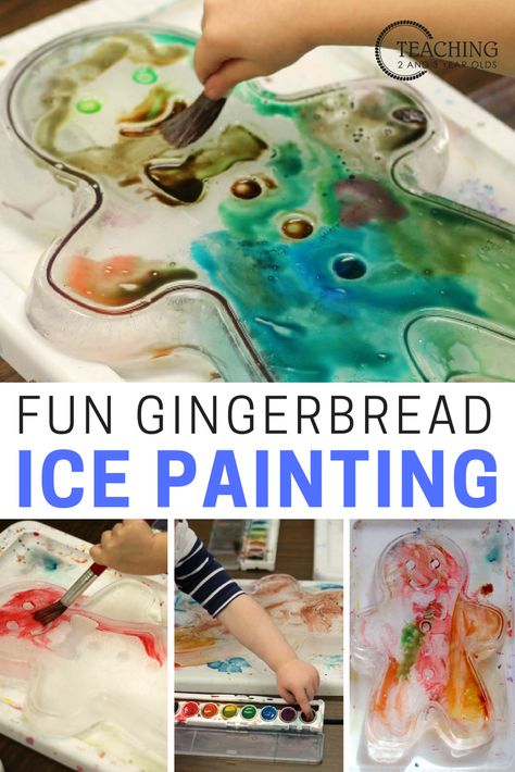 Take a break from the traditional toddler and preschool holiday crafts with this fun and easy gingerbread ice painting activity! #christmas #art #gingerbread #painting #preschool #toddler #AGE2 #AGE3 #AGE4 Christmas Paintings On Canvas Easy, Dayhome Activities, Gingerbread Activity, Teaching Infants, Gingerbread Shapes, Gingerbread Painting, Painting Preschool, Boy Activities, Prek Christmas