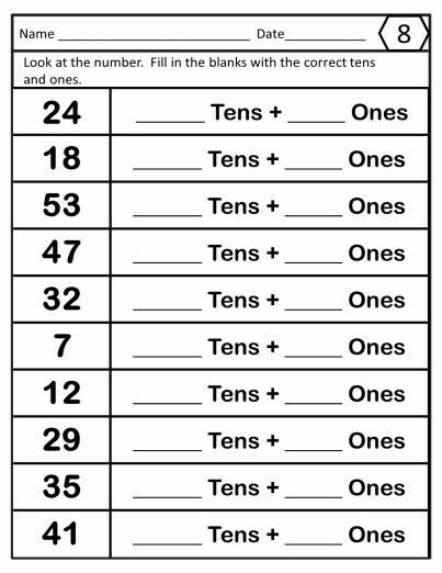 Place Value Tens And Ones, Math Fact Worksheets, Place Value Worksheets, Math Addition Worksheets, First Grade Math Worksheets, Mathematics Worksheets, First Grade Worksheets, Preschool Math Worksheets, 2nd Grade Math Worksheets