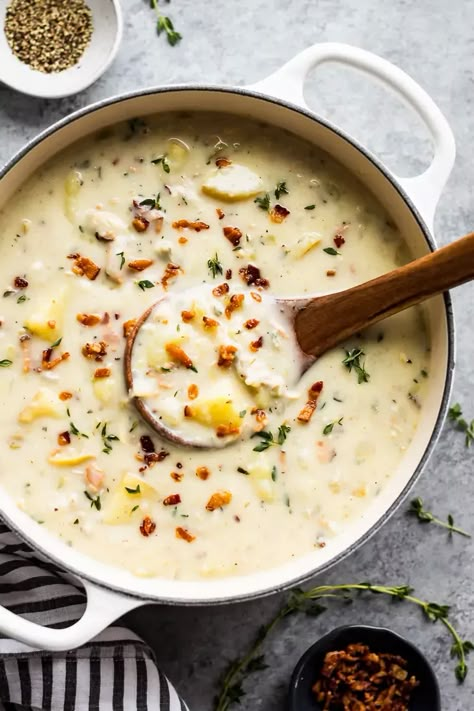 Whole 30 Clam Chowder, Paleo Clam Chowder, Dairy Free Clam Chowder Recipe, Dairy Free Clam Chowder, Dairy Free Soup Recipe, Clam Chowder Recipe, Paleo Soups, Fish Chowder, Dairy Free Soup