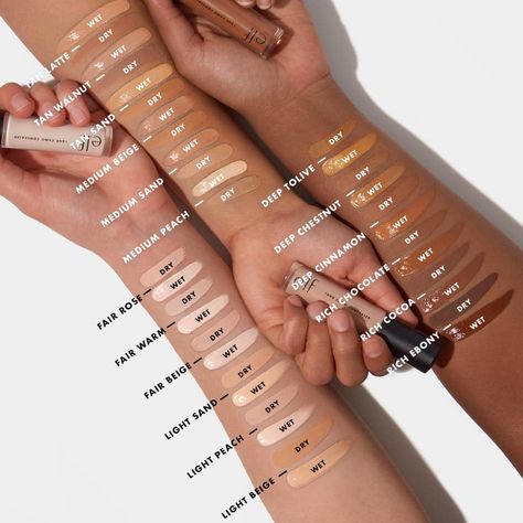 Elf Foundation, Elf Concealer, Foundation Swatches, Tarte Shape Tape Concealer, Shade Finder, Shape Tape Concealer, Concealer Shades, Full Coverage Concealer, Types Of Makeup