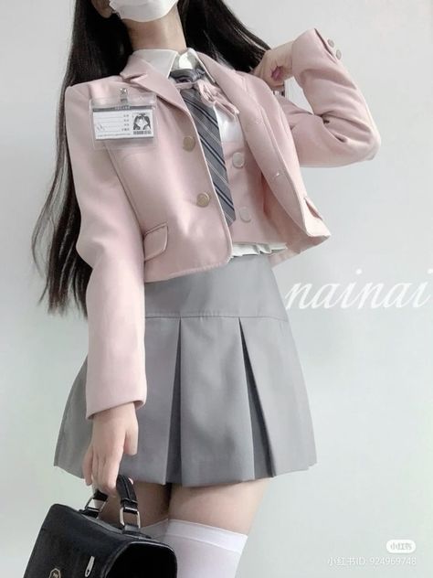 Cute Pink Uniform, Pink School Uniform, Pink Uniform, Cute Uniform, School Uniform Fashion, School Uniform Outfits, Uniform Accessories, Korean Casual Outfits, Looks Party