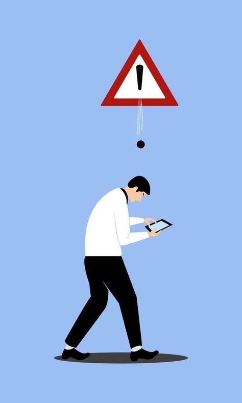 vectors pay attention. illustration of a man too focused on a mobile phone while walking Attention Illustration, Road Drawing, Walking Man, Bad Posture, Art Theme, Man Standing, Album Art, Walk On, Vector Graphics